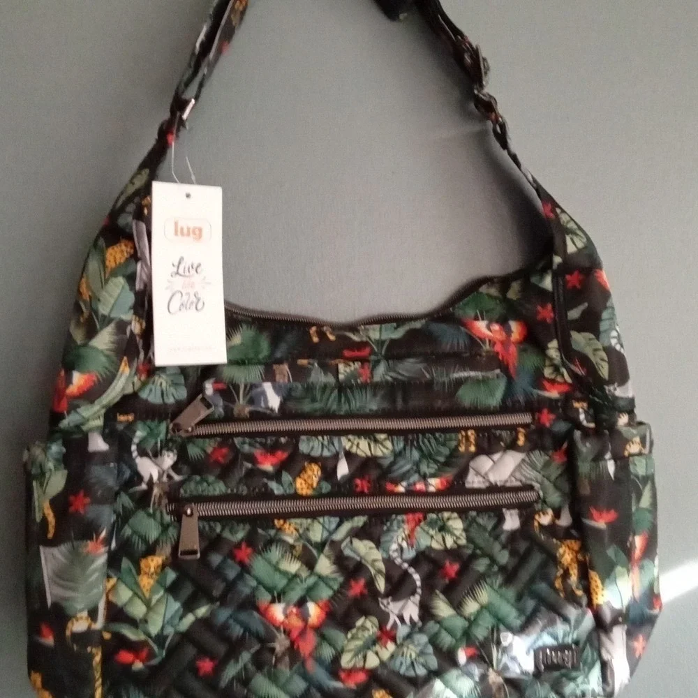 Lug Live in Color Tropical Jungle Print Quilted Hobo Shoulder Bag